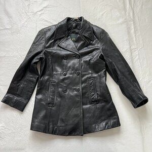 Vintage leather jacket Danier womens Small double breasted pea coat button up